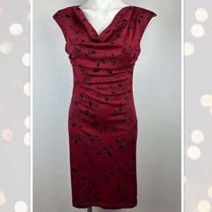 Vintage Byer Too! Red Cowl Dress with Velour Glitter Flowers Size Medium